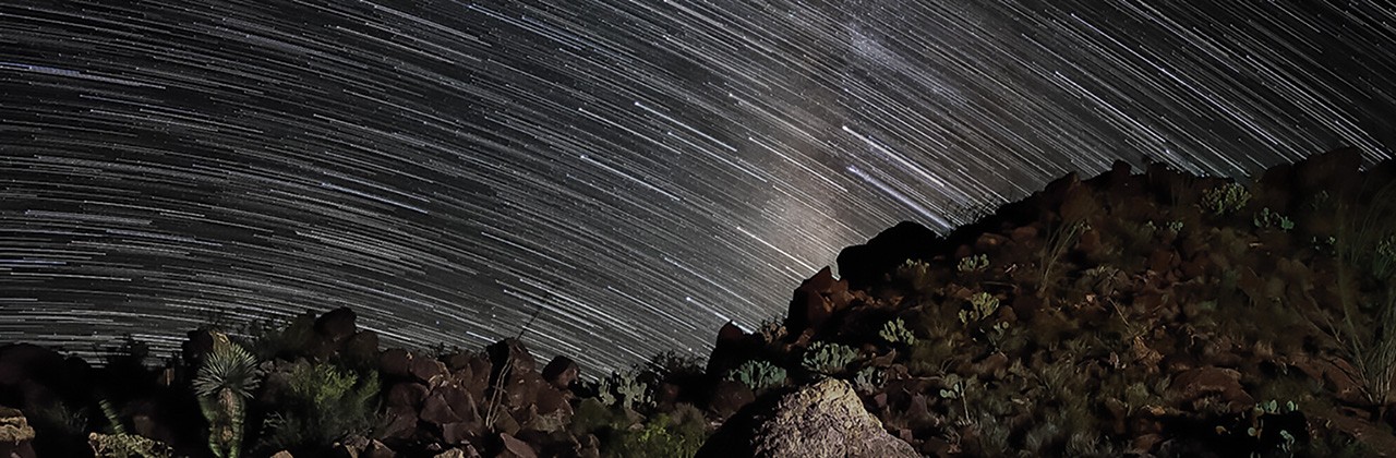 Star trails at Big Bend Ranch State Park depicting the relative movement of the stars. The shot is composed of 148 separate exposures.